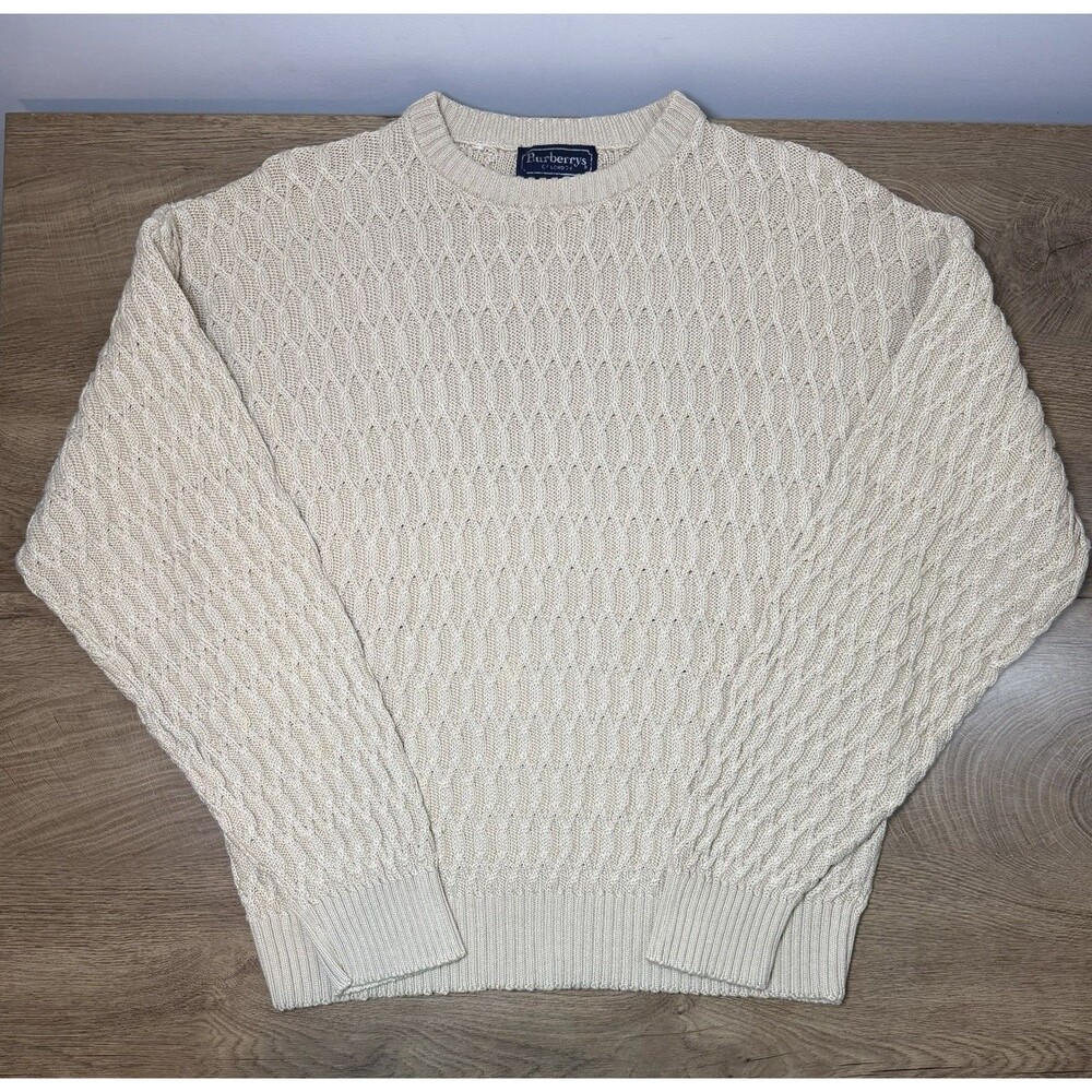 Vintage Burberrys of London 100% Cotton Cable Knit Sweater Size M Made In USA